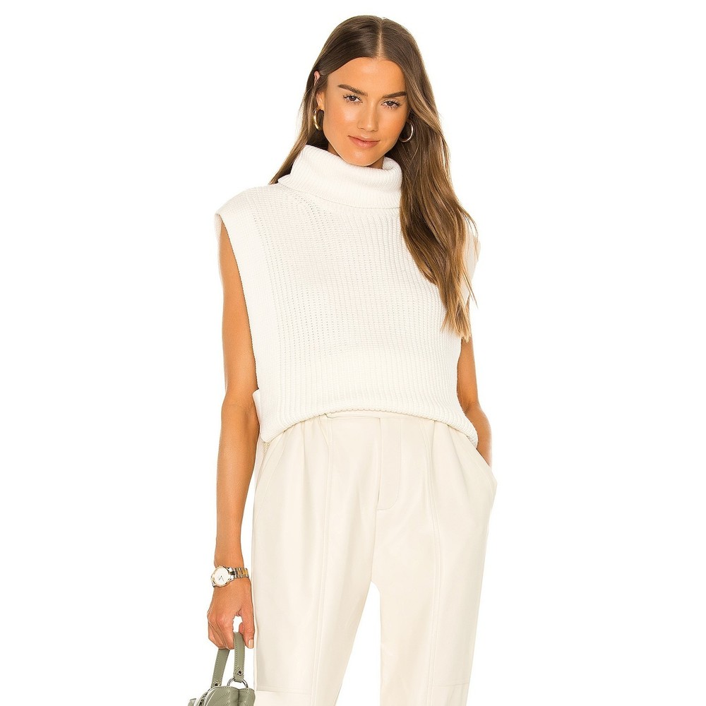 New L'Academie Collin Turtleneck Pullover in Ivory white knit sweater sleeveless
